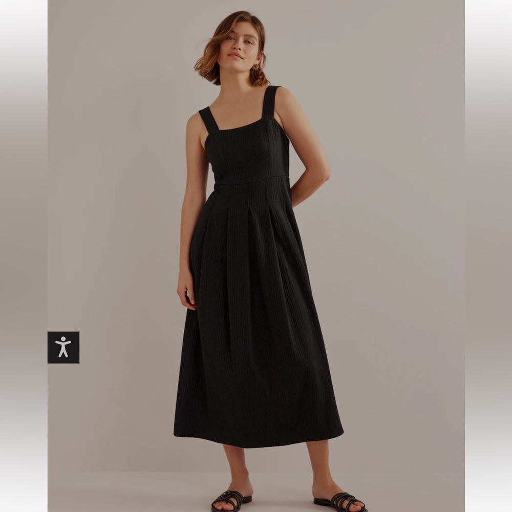 Boden Midi Black Jersey Cottom Seersucker Dress